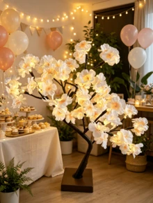 1PC 24-Light Cherry Blossom Atmosphere Flower Lamp, USB & 3 AA Battery Dual Power Supply, Super Bright Warm White LED Tree Light, Romantic Decoration Lamp For B&B, Bedroom, Desktop - Warm white light - View 8