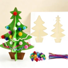 35PCS Christmas Tree Set, Wooden 3D Christmas Tree DIY Craft Kit, Natural Wood Blank Pieces, Holiday Hand-Painted Coloring Material Pack, Creative Decoration, Homemade Desktop Holiday Ornament, Christmas Decoration, Home Decor, Christmas Party DIY Handmade - Multicolor - View 6
