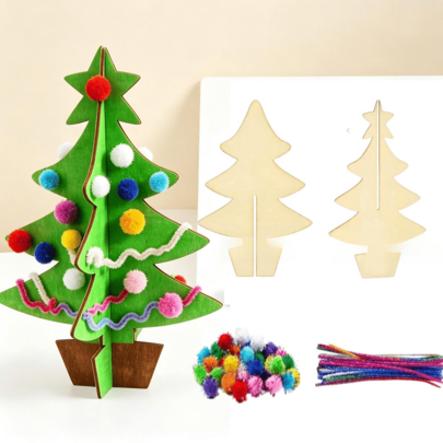 Set Pohon Natal 35 Buah, Kit Kerajinan DIY Pohon Natal 3D Kayu, Potongan Kayu Alami Kosong, Paket Bahan Pewarna Lukisan Tangan Liburan, Dekorasi Kreatif, Ornamen Liburan Meja Buatan Sendiri, Dekorasi Natal, Dekorasi Rumah, Pesta Natal DIY Buatan Tangan