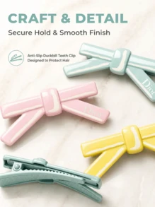 DIOR Macaron Bright Color Bow Hair Clip 3pcs Set, Glossy Texture Side Alligator Hair Clip, Sweet French Girl Style Bangs Clip, Versatile Candy Color Hair Decoration Hairpin - 3-piece Bow Hair Clip Set - View 5