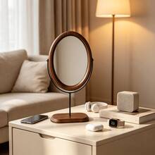 1pc Bedroom Vintage Desktop Mirror Solid Wood Makeup Mirror Home Desktop Wooden Chinese Style Standing Rotatable Dressing Mirror Suitable For Multiple Scenes - Multicolor - View 5
