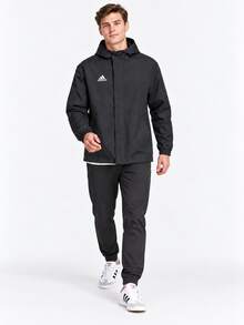 Chaqueta con capucha de entrenamiento Adidas Entrada 22 para hombre, unicolor con logo, resistente a climas variables, negro - Negro - Ver 4