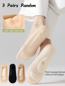 1/3/5/10/6 Pairs Women's Simple Pressure Relief Massage Air Cushion Boat Socks, High Heel Support Socks, Sponge Bottom Invisible Socks - Multicolor - View 7