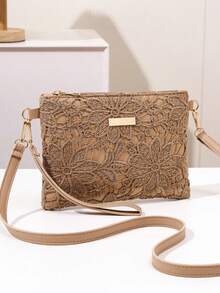 Women Floral Lace Crossbody Bag, Elegant Embroidered Small Shoulder Bag With Adjustable Strap, Summer Vacation Clutch Purse - White - View 8