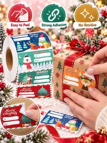 200pcs/500Pcs Christmas Gift Label Stickers, Santa Snowman Bear Elk Print Self-Adhesive Gift Tags, Xmas Present Name Stickers For Holiday Wrapping Decor - Multiple Styles - View 3