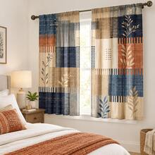 2pcs Modern Geometric Grid Patchwork Print Semi-Sheer Curtains, Rod Pocket Hanging, High-Definition Digital Print, Privacy Protection, Hand Washable And Machine Washable, No Hooks, Suitable For Living Room, Bedroom, Study, Nordic Minimalist Style Home Decor - Multicolor - View 7