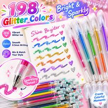223-Piece Glitter Gel Pen Set, 25 Clear Pen Barrels + 198 Color Refills, 0.5mm Bullet Tip, Sparkling Multicolor Writing Pens For Journaling, Notes, Cards, Planners & DIY - 198 Refills + 25 Empty Pen Barrels - View 4
