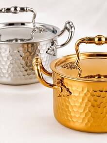 1pc Mini Hammered Metal Cooking Pot With Lid, Dual Handles, Small Soup Pot, Suitable For Milk, Noodles, Stew And Single Person Meals, Kitchen To Table Cookware - View 8
