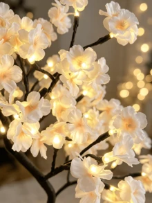 1PC 24-Light Champagne Cherry Blossom Curved Tree Light, Warm White LED, USB & Battery Dual Power, Desktop Ambient Night Light, Room Decor, Birthday Gift, Home Decoration Light - Yellow - View 10