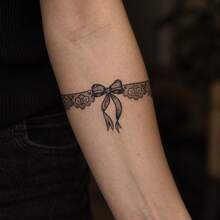 1pc Waterproof Anti-Rub PVC Realistic Tattoo Sticker, Bowknot Pattern, Suitable For Daily Wear - Grey - View 2