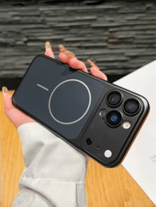 極簡金屬手機殼，相容 iPhone 18 Pro Max 17 Pro Air 16 15 14 13，超薄防震硬殼，內建玻璃鏡頭保護蓋 - 黑色 - 查看 4
