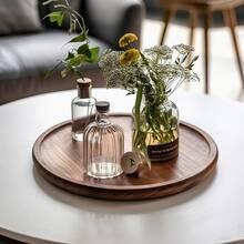 Nampan Bulat Warna Walnut, Serat Kayu Alami dengan Pinggiran Dekoratif, Nampan Bulat Kayu Multifungsi Cocok untuk Meja Kopi, Cangkir Teh, Minuman, Lilin Aromaterapi, Pajangan Vas, Dekorasi Meja Dapur, Ruang Tamu, Kamar Tidur, dan Bangku Kaki di Rumah - MultiWarna - View 5
