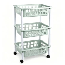 1pc 3-Tier Hollow Plastic Storage Cart, Movable Shelf With Universal Wheels, Layered Storage Baskets, Suitable For Sundries Storage In Kitchen & Living Room And Bathroom Supplies Organization - Multicolor - View 9