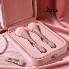 2pcs Luxury Rhinestone Makeup Brushes, Selected Fine Nylon Bristles, Smooth Application For Perfect Powder Makeup Effect, Gentle On Skin, Suitable For All Skin Types, Great For Daily Makeup And Touch-Ups, Exquisite Appearance Combining Aesthetics And Practicality - Multicolor - View 13