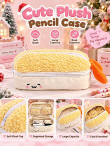 1pc Adorable Fried Shrimp Tempura Plush Pencil Case-A Fun, Dual-Zippered Case Shaped Like A Fried Shrimp, Offering High-Capacity Stationery Storage. - Multiple Styles - View 2