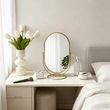 1pc Gold Makeup Mirror, Desktop Luxury Makeup Mirror Suitable For Bedroom, Rotatable Elegant Oval Mirror Dormitory Vanity Mirror - Multicolor - View 8