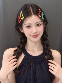 4PCS Cute Colorful Polka Dot Hollow Waterdrop Snap Hair Clips For Women, Dopamine Side Bangs Hairpins For Daily Styling - Multicolor - View 5