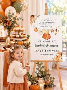 Personalized Baby Baptism Canvas Welcome Sign, Customized Name & Date Autumn Pumpkin Theme Baby Baptism Decor, Thanksgiving Party Mom-To-Be Welcome Sign, Newborn & Family Celebration, Unframed Poster - Multicolor - View 7