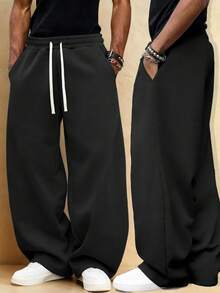 Men's Casual Autumn/Winter Thermal Lined Long Pants. Drawstring Minimalist Design. Side Pockets - Convenient For Carrying And Storage Sports Black - Black - View 1