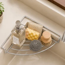 1pc/2pcs Stainless Steel Corner Rack, Suitable For Placing Tableware, Agricultural Products, Sponges And Rags. No Tools Required For Installation, And Can Be Directly Connected To The Sink Drainage System. - Silver - View 4