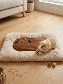 1pc Soft Plush Pet Blanket Bed, Suitable For Guinea Pigs, Rabbits, Hamsters, Rats, Warm Comfortable Sleep Insulation Pad, Cute Cartoon Pattern, Orange White/Brown, Small Animal Cage Accessory, Easy To Clean - Multicolor - View 8