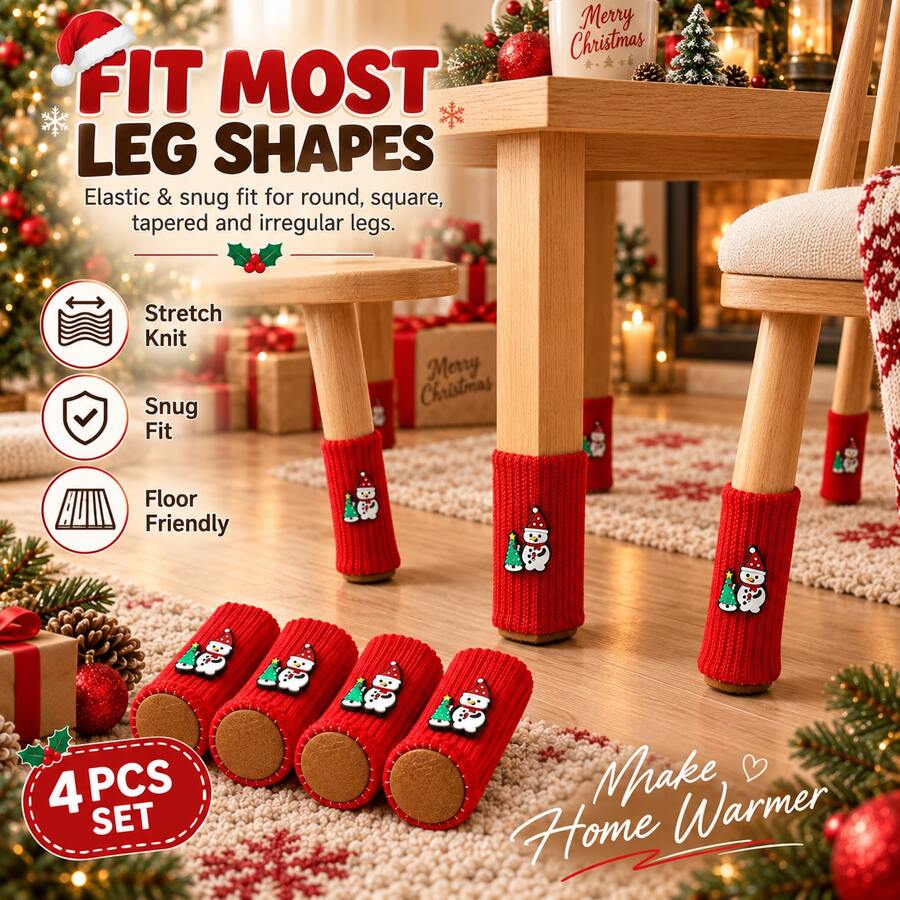 4pcs Christmas Snowman Chair Leg Covers, Red Knitted Table & Chair Leg ...