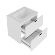 Wall-Mounted Vanity Unit 61*46*57 Cm, Fully Lacquered MDF, Two Soft-Close Drawers, Drawer Fronts With Horizontal And Vertical Patterns, Integrated Sink, White - White - View 10