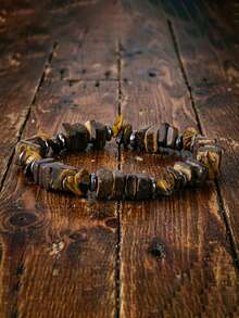 1Pc Rough Wood Chip Natural Stone Beaded Bracelet Vintage Elastic Stretch Wristband Men Bohemian Daily Wear Jewelry Gift - Irregular Beaded Bracelet - View 10