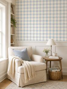 SUPSTICKER Soft Blue & Cream Self-Adhesive Wallpaper, 3 Patterns: Stripes, Plaid & Polka Dots, Suitable For Bedroom, Living Room & Study - 1PC - View 8