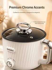 Multifunctional Mini Electric Cooking Pot With Steamer, 1.8L Non-Stick Electric Hot Pot, Dual Power Control Ramen Pot, Suitable For Dorm, Office And Single Household - White Single-layer - View 3