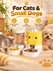 2-In-1 Automatic Pet Feeder And Water Dispenser Set, Independent Combination Design, Gravity-Fed Cat Food Feeder, Large Capacity Dog Food Water Station, Cute Cartoon Design Suitable For Kittens, Puppies And Small Pets - Large Capacity - View 2