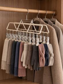 1Pc Multi-Functional Adjustable Hanger, Balcony Drying Rack With Underwear Clips, For Clothes, Pants, Skirts, Socks, Hats, Scarves & Belts, Multi-Purpose Organizer Hanger, Must-Have For Wardrobe & Closet Autumn-Winter Seasonal Storage - Multicolor - View 4