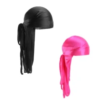 ZTZI 2Pcs Silky Satin Durag Set, Long Tail Head Wrap, Soft Breathable Pirate Cap, Hip Hop Headwear For 360 Waves Solid Color Party Polyester (Polyester) Solid Color Durag All Seasons - L2PCS4801 - View 12