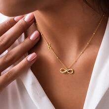 1pc New Classic Initial Infinity Symbol Pendant Gold Stainless Steel Bead Chain Necklace For Women - Necklace - View 1