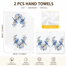 2pcs/Pack White Blue Bird & Floral Pattern Towels, Fresh Nordic Country Style Soft Absorbent Fabric Rectangular Kitchen Hand Towels, Blue Bird, Blue Flower, White Petal & Leaf Print Details, Elegant Natural Plant Theme Design, Suitable For Spring Kitchen, Dining Room, Country Home And Daily Decor. - Multicolor - View 6