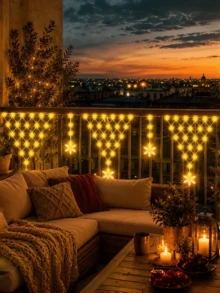 1pc Triangle Fishnet Star Curtain Light, Ambient Lighting, Button Dimmable, Suitable For Outdoor, Villa, Eaves, Porch, Window, Home Room And Holiday Night Decoration - M25-triangle Fishing Net Curtain Lights - View 4