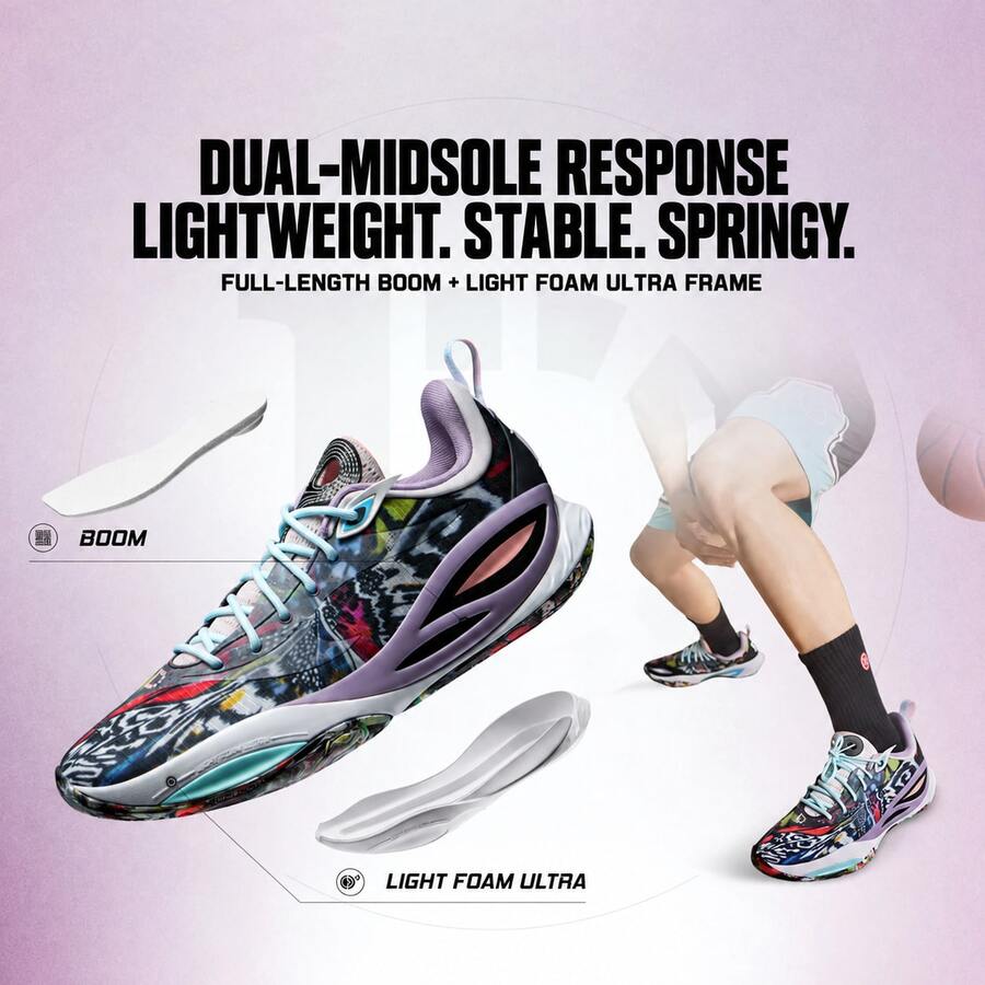 LI-NING WADE DLO 2 Men's Lightweight High Rebound Outdoor Basketball Sneakers ABPW013 - Black/Standard White/Moonlight Grey - View 1