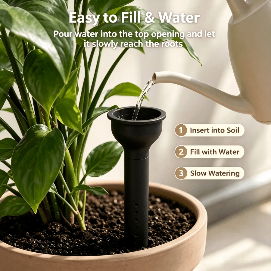 Plant Watering Stakes, Self-Watering System, Slow Release Waterer For Indoor Outdoor Plants, Flower Pots & Balcony Garden - Black - View 1