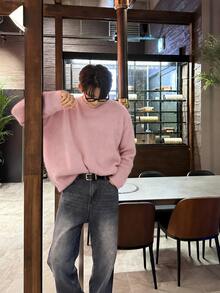メンズ 無地 クルーネック ニットセーター 長袖 オーバーサイズ 韓国風 カジュアル 秋冬 デイリー 通学 お出かけ - ピンク - チェックする 4
