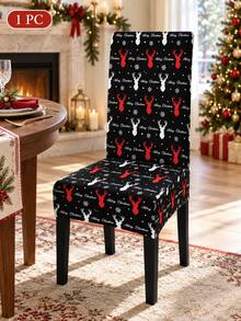 1/6pcs Christmas Chair Covers, Vintage Red & Black Plaid Reindeer Candy Cane Christmas Tree Pattern Polyester Removable Washable Chair Protector, Suitable For Christmas Dinner, New Year Celebration, Party Decoration - B - View 5