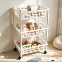 1pc 3-Tier Hollow Plastic Storage Cart, Movable Shelf With Universal Wheels, Layered Storage Baskets, Suitable For Sundries Storage In Kitchen & Living Room And Bathroom Supplies Organization - Multicolor - View 8