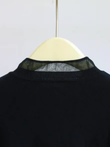 Women's Short Knit Cardigan, Ruffle Trim, Front Button Closure, Long Sleeve Regular Length, Suitable For Autumn/Winter - Black - View 5