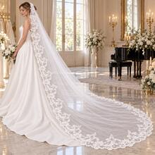1pc Elegant Vintage Lace Bridal Veil With Metal Comb, Perfect For Vienna Cathedral & Church Weddings - Milky - View 8