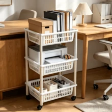 1pc 3-Tier Hollow Plastic Storage Cart, Movable Shelf With Universal Wheels, Layered Storage Baskets, Suitable For Sundries Storage In Kitchen & Living Room And Bathroom Supplies Organization - Multicolor - View 7