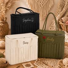 1pc Personalized Name Embroidered Knitting Tool Storage Bag, Large Capacity Yarn Storage Bag, Crochet & Knitting Needle Tool Organizer Bag, Multi-Functional Handmade DIY Knitting Bag, Canvas Portable Craft Supplies Storage Box With Partitioned Pocket Design, Suitable For Knitting Enthusiasts, Handmade Crafts, Birthday Gifts, Holiday Gifts - Multicolor - View 4