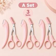1 Set Mini, Bahan Stainless Steel, Dilengkapi Sisir, Alat Rias, dan Gunting Kecil, Gunting Pemangkas Alis dengan Sisir - A - View 16