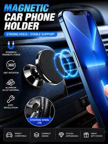 1pc Iron Alloy Magnetic Car Handheld Support Bracket, Strong Magnetic Side Handheld Support, Car Steering Wheel Fixed Handheld Support, Car Interior Accessory, Road Trip Essential, Summer Travel Gear, Father's Day Gift, Memorial Day - Classic Round Style - View 7