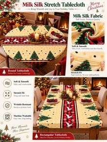 1 buah Taplak Meja Elastis Motif Pohon Natal dan Rusa, Taplak Meja Bundar & Persegi Motif Kotak-kotak Merah Krem dari Sutra Susu dengan Garis Tengah Motif Kepingan Salju, Dekorasi Meja Makan Pelindung Elastis Lembut untuk Makan Malam Natal, Pesta & Rumah Musim Dingin - MultiWarna - View 8