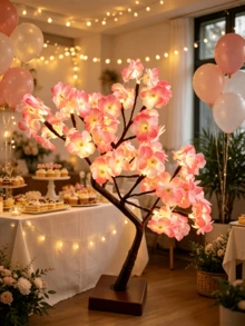1PC 24-Light Cherry Blossom Glowing Tree Lamp, 3 AA Batteries/USB Dual Power Supply, LED Warm Color Flower Light, Bedside/Homestay/Desktop Decorative Ornament, Romantic Atmosphere Decor Light - Warm white light - View 7