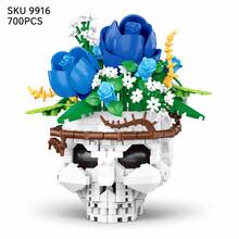 700+PCS Floral Skull Building Block Model, 4 Styles Available, Adult Botanical Skeleton Construction Set, Rose & Plant Skull Desktop Display Decor, Each Style Sold Separately - Skull Planter - View 12